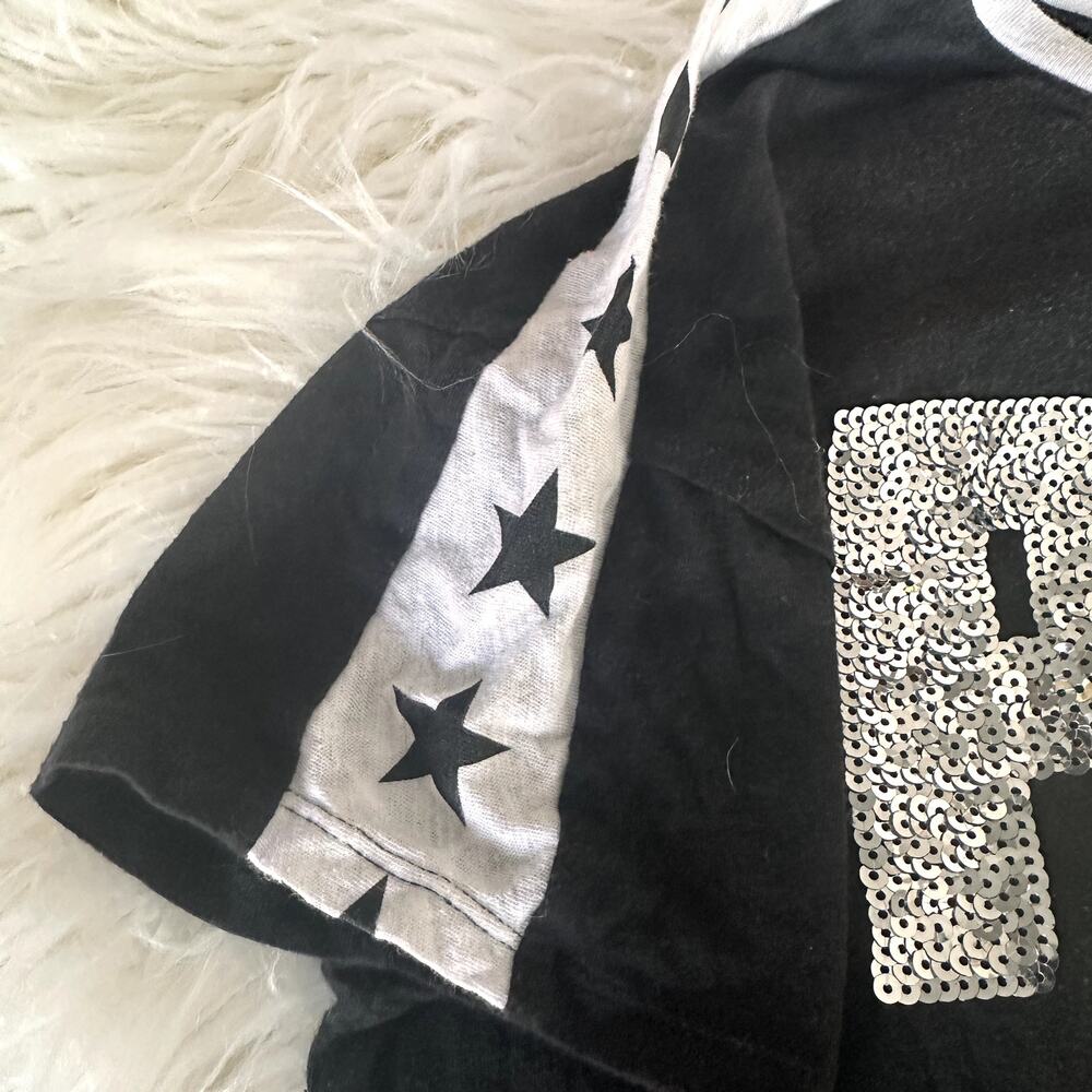 Victoria's Secret PINK Sparkle Bling Black Stars Shirt Size Small - Picture 3 of 4